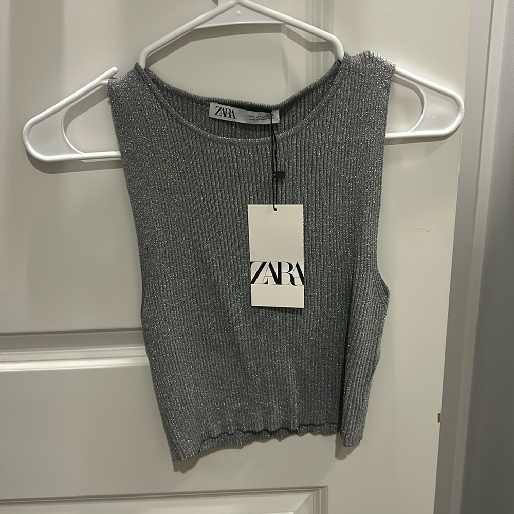 Zara Silver Sparkle Crop Top Size Medium NWT